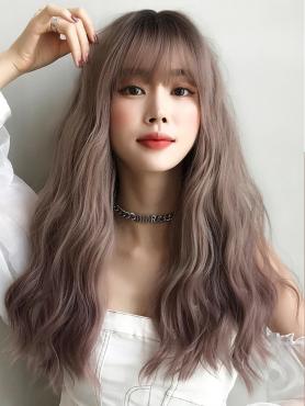New Gray Pink Synthetic Waist Length Wavy Wefted Cap Wig LG039