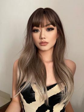 Ash Blonde Wavy Synthetic Wig with Bangs LG926