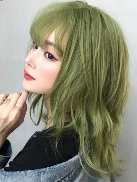 New Matcha Green Synthetic Wefted Cap Wig with Bangs LG042