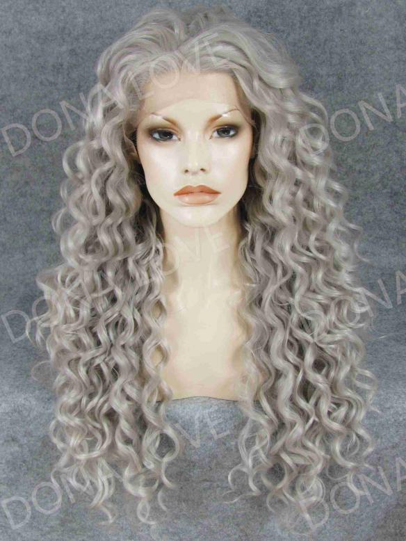 Gray waist length curly Synthetic Lace Wig-SNY068