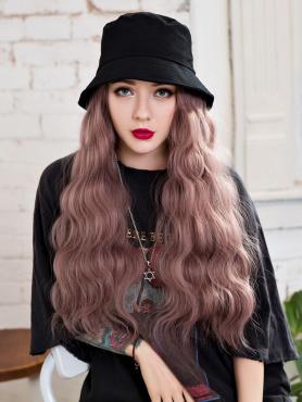 Black Bucket Hat With Synthetic Hair, wig hat WB004