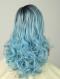 Black to Light Blue Wavy Long Lace Front Synthetic Wig-DQ029
