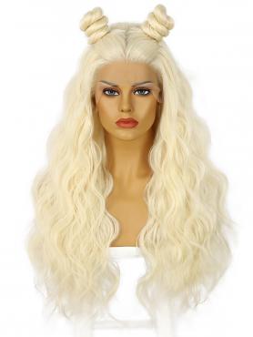 WHITE BLONDE WAIST LENGTH WAVY SYNTHETIC WIG SNY363