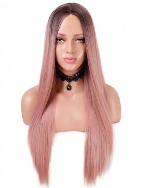 Brown to Peach Long Straight Synthetic Lace Front Wig SNY147