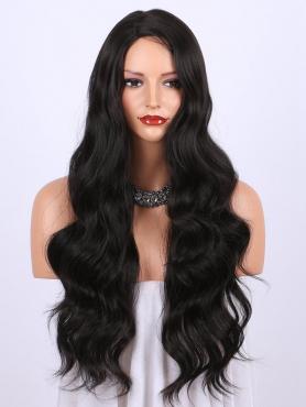 BLACK LONG WAVY SYNTHETIC LACE FRONT WIG SNY180