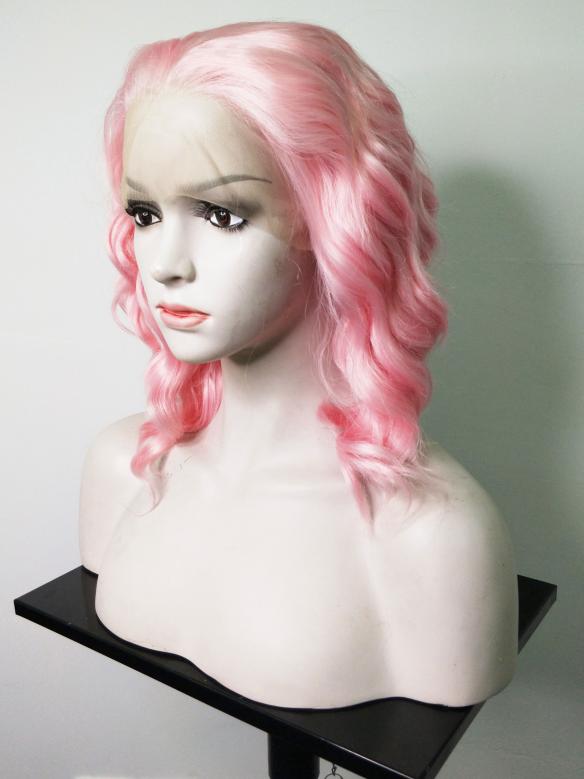 Pink Shoulder Length Wavy Bob Lace Front Synthetic Wig Sny128