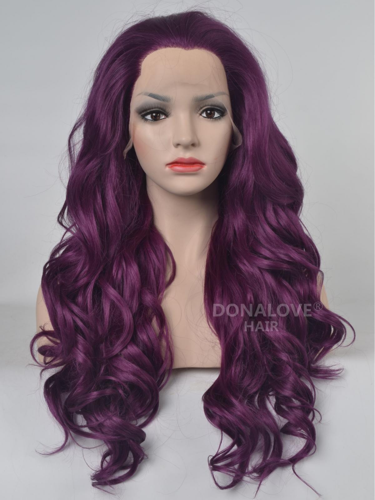 Dark Purple Wavy Waist Length Lace Front Synthetic Wig Sny089