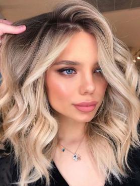 Ash Blonde Short Wavy Lace Human Hair Wig HH201