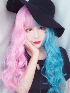 New Lolita Half Pink Half Blue Synthetic Wefted Cap Wig Lg019 Synthetic Wigs Donalovehair